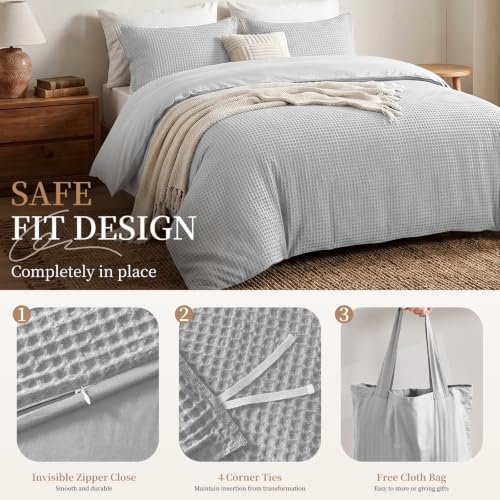 100% Cotton Queen Duvet Cover Set with 2 Pillow Shams, Light Grey