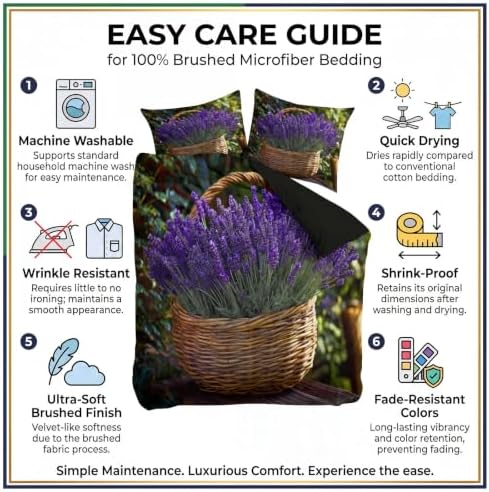 Queen Duvet Cover Set Plants and Floral Lavender Bedding with