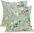Spring Pillow Covers 22x22 Inch Set of 2 Sage Green Butterfly Flower