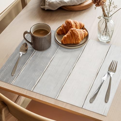 Pale Gray Ombre Placemats Set of 8, Gray White Wood Grain Stripes