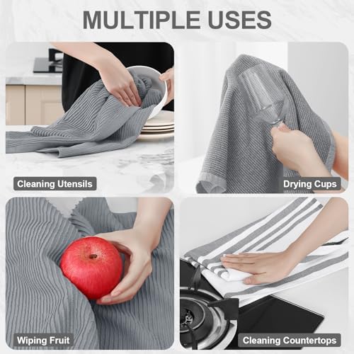 Homaxy Premium Kitchen Towels(18”x 28”, 6 Pack), Grey and Premium