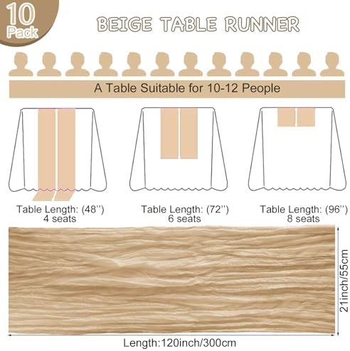 12 Pack Beige Table Runner 17x108 Inch Beige Cheesecloth Table Runner