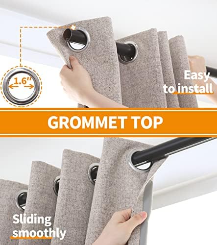 YoungsTex Taupe Burlap Linen Blackout Curtains 84 Inch Length 2 Panels