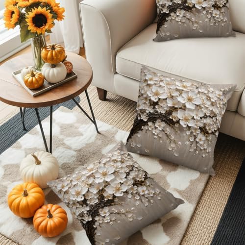 Outdoor Pillow Covers 18 x 18 Inches, White Floral Tree Waterproof