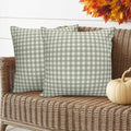 Outdoor Pillow Covers Set of 2, Rustic Sage Green Beige Checker