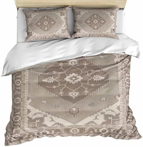 Boho Beige Duvet Cover Queen Size, Southwestern Ethnic Abstract