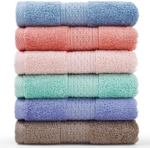 Cleanbear Washcloths Set, 100% Cotton, 6-Pack Wash Cloths, 13” x 13”