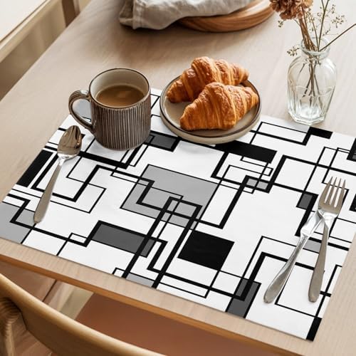 Cotton Linen Placemats for Dining Table Set of 8 Gray Geometric