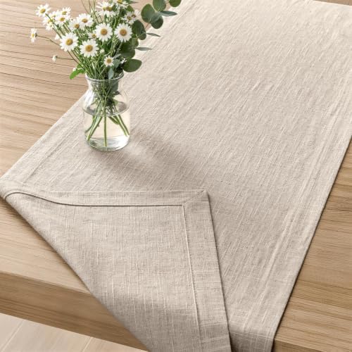 100% Natural Cotton Linen Table Runner, 14x90in Natural Linen