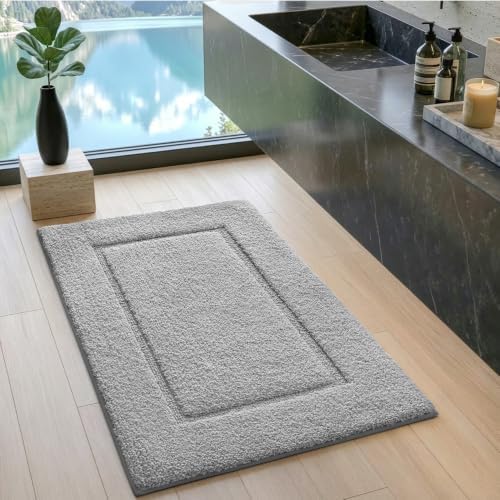 DEXI Bath Mat 24x16, Soft Absorbent Bathroom Rugs Non Slip, Light Grey