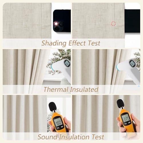 Guken Extra Long 100% Blackout Linen Curtains 120 Inches Birch Beige