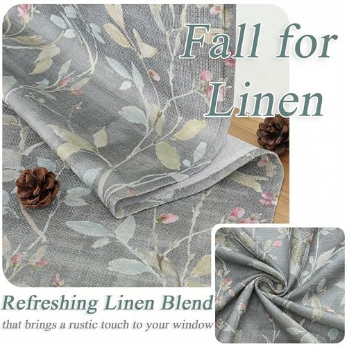 OWENIE Light Grey Printed Floral Curtains for Bedroom Living Room