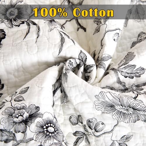 EVENHUG 100% Cotton Quilt Queen Size Black Bird Bedding Set Double