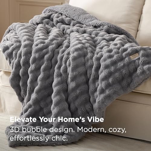 Bedsure GentleSoft Cloud Bubble Sherpa Throw Blanket for Couch, Fluffy
