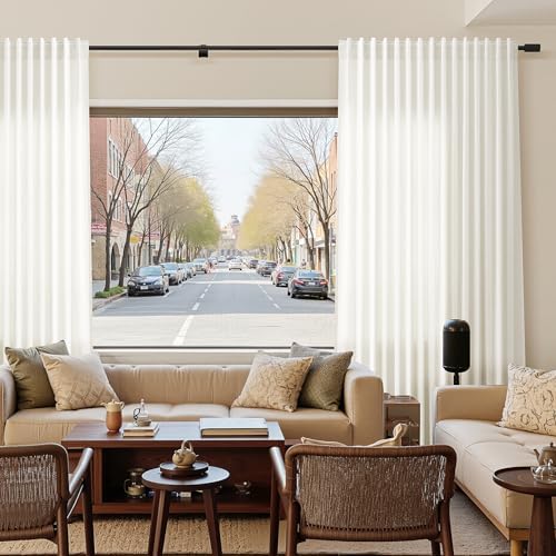 Nanspring Cream Linen Curtains 50 x 98 inches Long Living Room Back