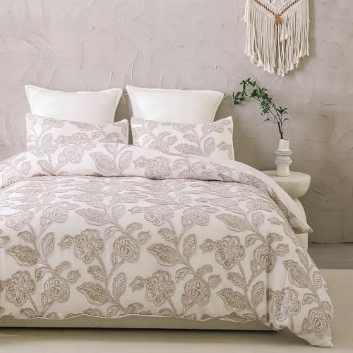 meadow park Cotton Clipped Jacquard Duvet Cover Set Queen, 3 Pieces