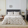 YuHeGuoJi Taupe Floral Duvet Cover Queen 100% Egyptian Cotton 3 Pcs