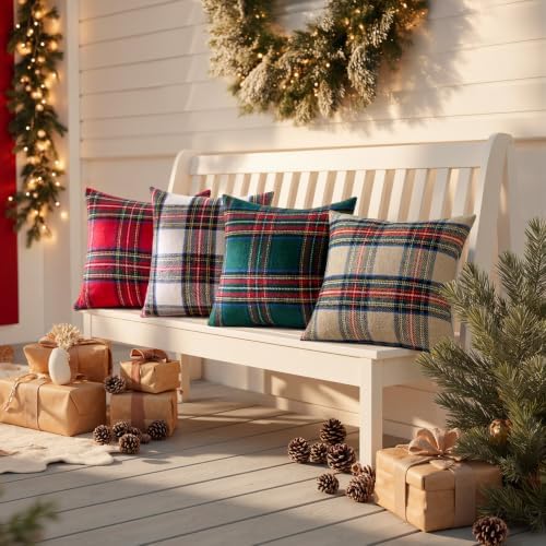 MIULEE Fall Plaid Decorative Pillow Covers Set of 2 18x18 Khaki