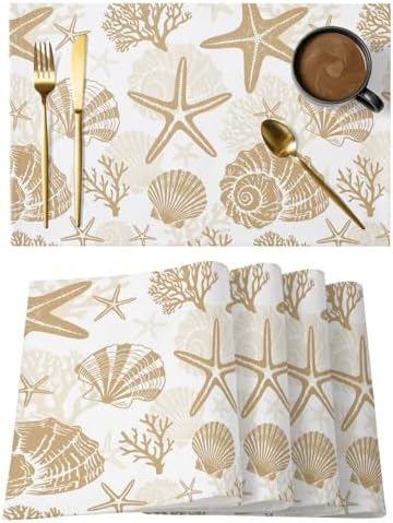 Placemats Set of 8, Khaki Coastal Summer Woven Placemat, Linen Place
