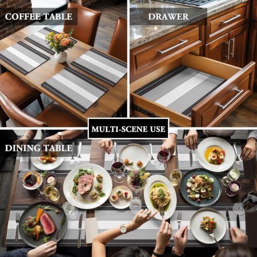 Cotton Linen Placemats for Dining Table Set of 8 Gray Gradient