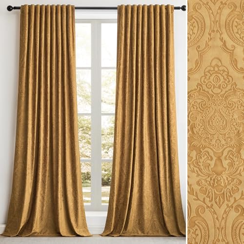 GIGIZAZA Gold Velvet Curtains 120 Inch 2 Panels for Living Room