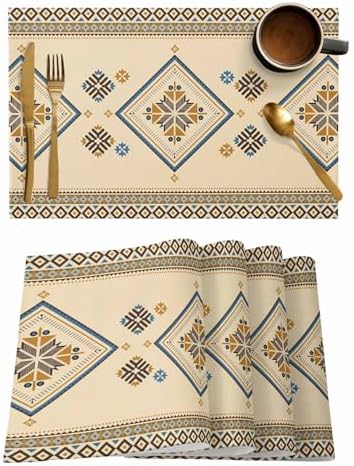 Placemats Set of 8, Beige Khaki Boho Woven Placemat, Linen Place Mats