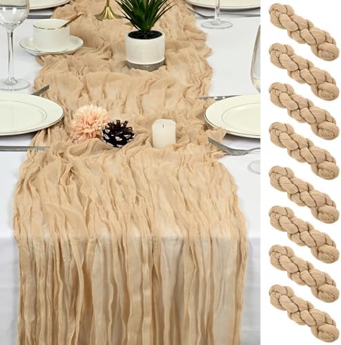 8 Pack Beige Cheesecloth Table Runner 17x108 inch Boho Gauze Cheese