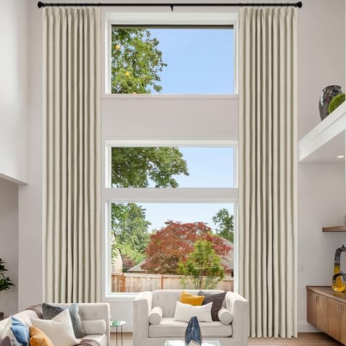 Fcosie Beige Extra Long Pinch Pleated Curtains 120 Inches Long 100%