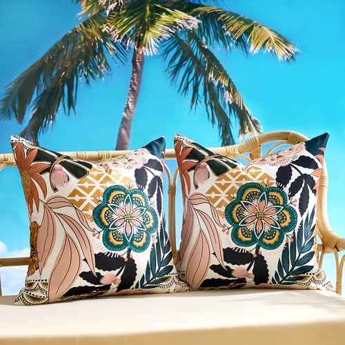18x18 Boho Outdoor Pillow Covers for Wicker Couch Boho Tropical Patio