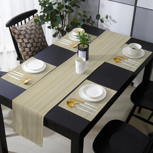 Rustic Beige Striped Table Runner and Placemats for Dining