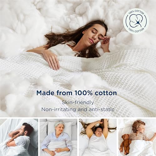 Bedsure 100% Cotton Blanket, Waffle Weave, Full Size, White, 80"x90"