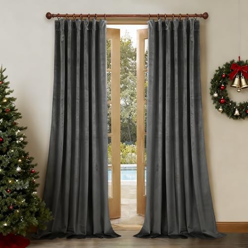 StangH Grey Velvet Curtains Back Tab for Living Room, W52 x L120, 2