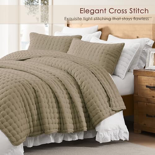 WDCOZY Cloud Soft Quilt Set, King Size, Taupe, 3 Pieces 104x90 inches