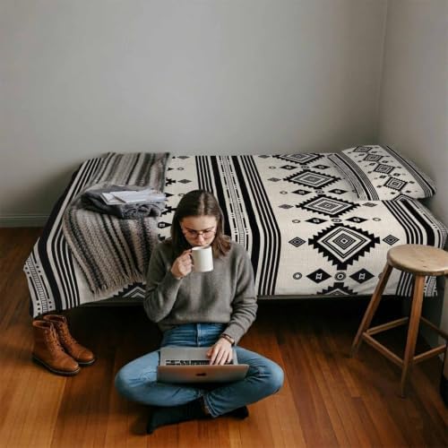 Beige Boho Southwestern Duvet Cover Queen Size,Quilt Cover 90"x90"