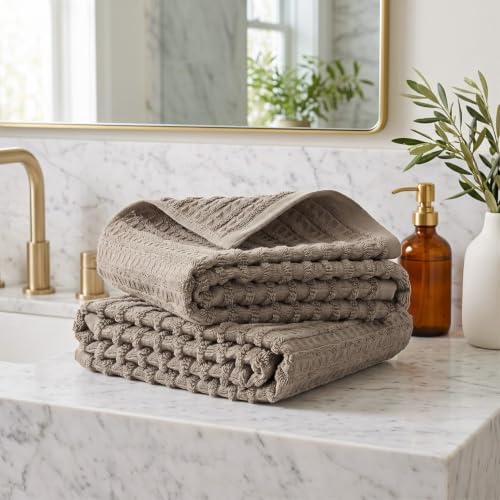 Cleanbear Waffle Hand Towels for Bathroom & Kitchen, 13” x 28”