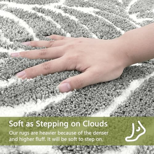 Gray Bathroom Runner Rug - Grey Long Bath Mat Tropical Leaf Bath Rugs
