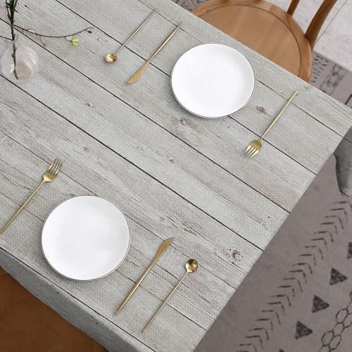 Wood Grain Linen Tablecloth Vintage Grey Natural Wooden Board Modern