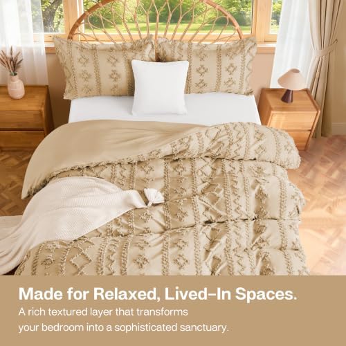 MR&HM Boho Duvet Cover King, Soft Vintage Tufted Bedding, 3-Piece