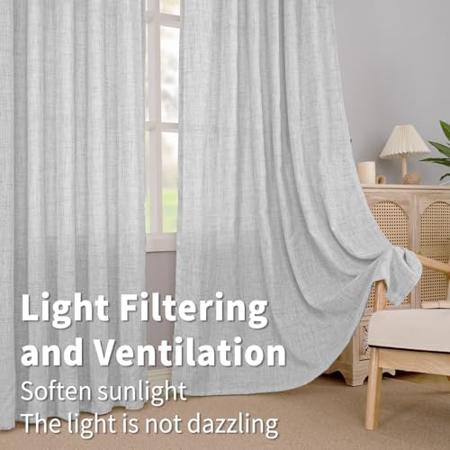BGment Light Grey Linen Curtains 63 Inch Length 2 Panels for Window