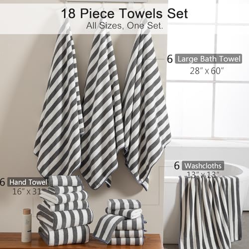 Jarson 18-Piece Striped Bath Towel Set -Highly Absorbent 6 Bath