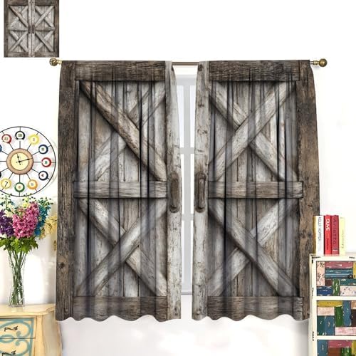 Simple Wood Blackout Window Curtain Panels, Brown Door Rod Pocket