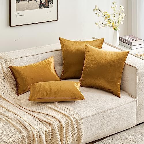 MIULEE Velvet Throw Pillow Covers 20x20 Inch Pack of 2 Dark Gold
