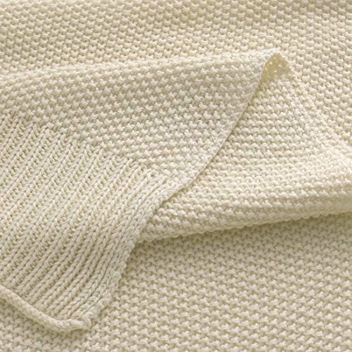 PiccoCasa 100% Cotton Knit Throw Blanket, Beige 50x70