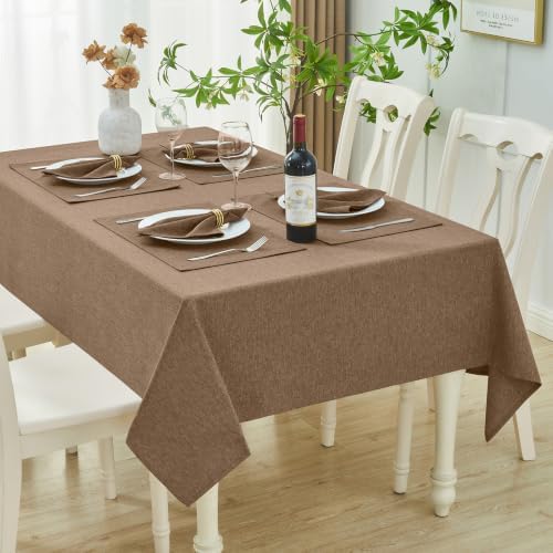 Mocha 52x70 Rectangle Polyester Linen Farmhouse Tablecloth
