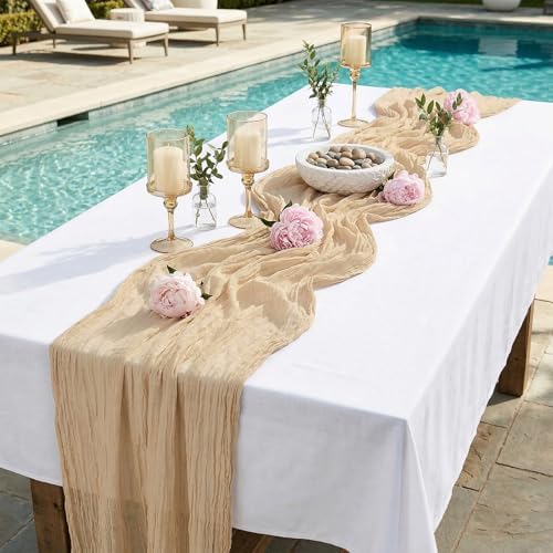 16 Pack Beige 17 x 108 Inch Cheesecloth Table Runner - Boho Gauze