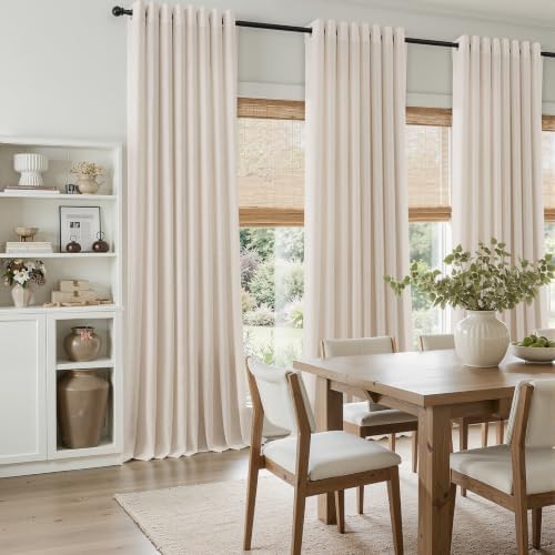 Hokibero Cream Grommet Linen Curtains 120 Inches Long for Living Room