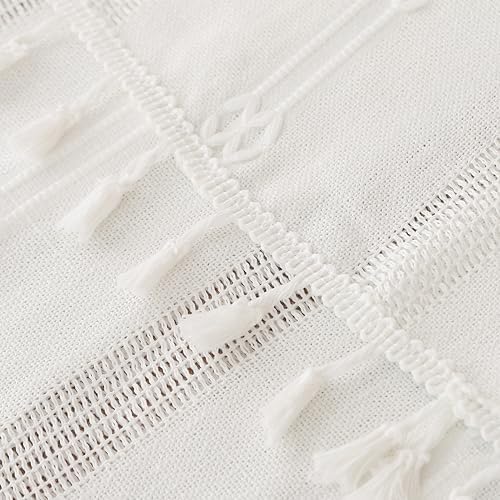 Gernaice Rustic Stripe Embroidered Oval Tablecloth Heavy Tassel Cotton