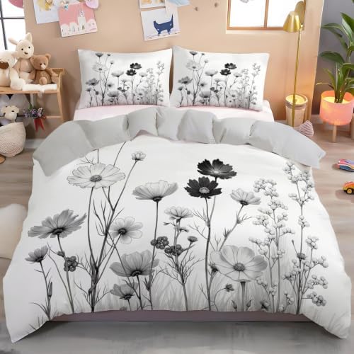 Minimalist Ink Painting Reversible Duvet Cover - Wildflowers and