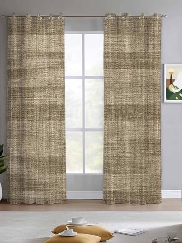 Brown Linen Sheer Curtains 96 Inch Long 2 Panels, Farmhouse Pure Color