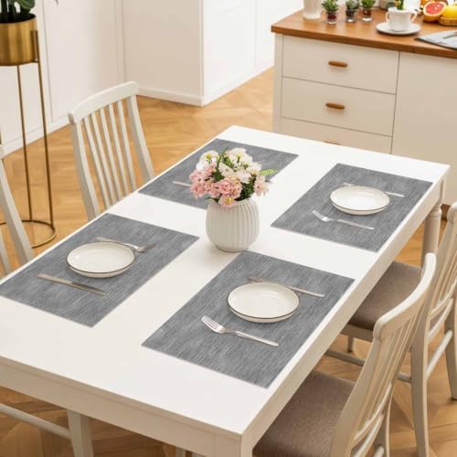 Ash Gray Placemats Set of 8, Boho Grey Solid Color Linen Weave Texture